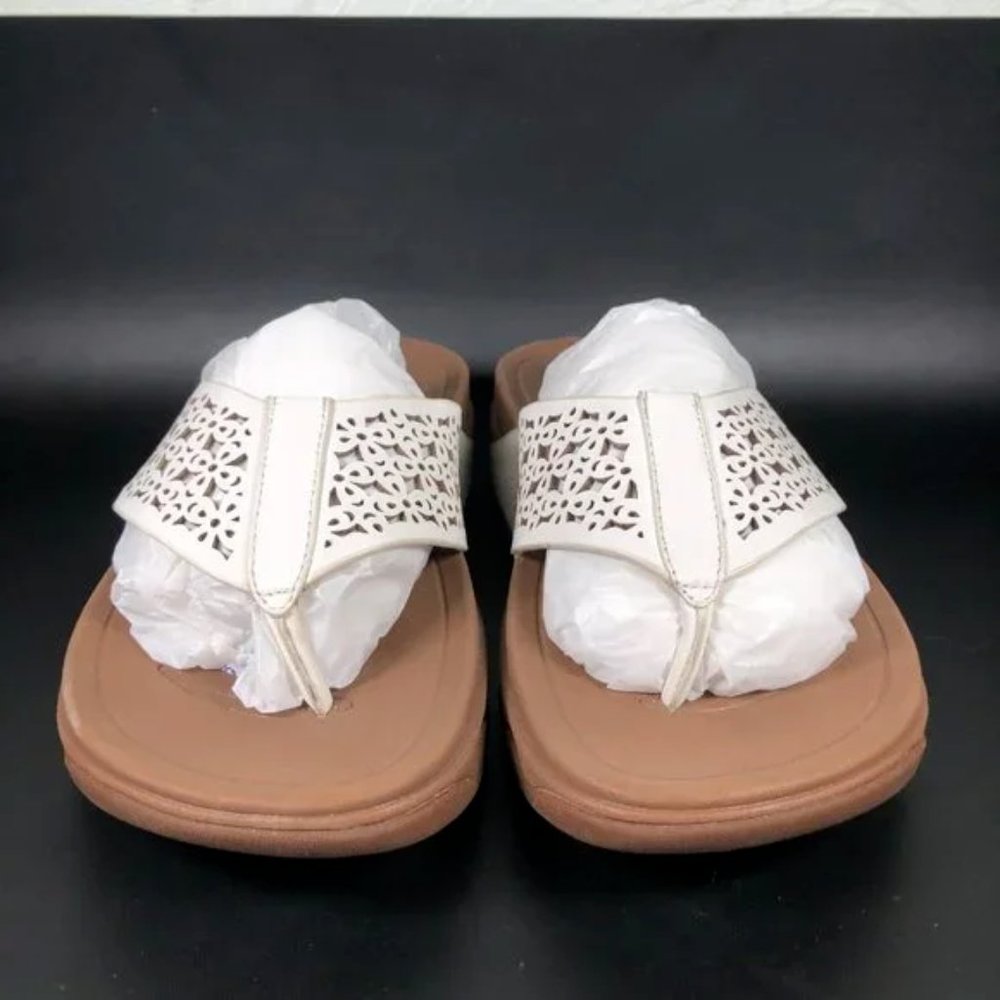 Fitflop Womens Size 5 Surfa Floral White Leather Sandals